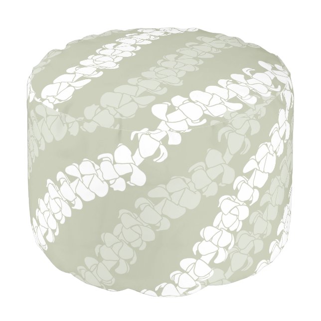 Puakenikeni lei on sage aloha print pouf (Angled Front)