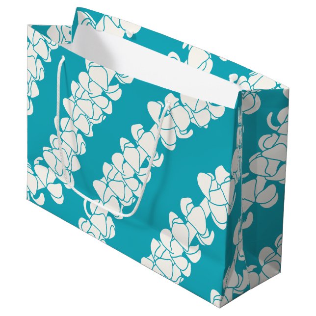 Puakenikeni leis on turquoise Tropical gift bag (Front Angled)