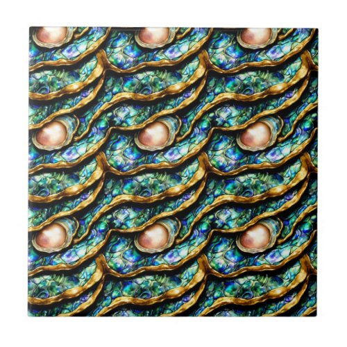 Puau seashell blue gold pearl seamless pattern ceramic tile