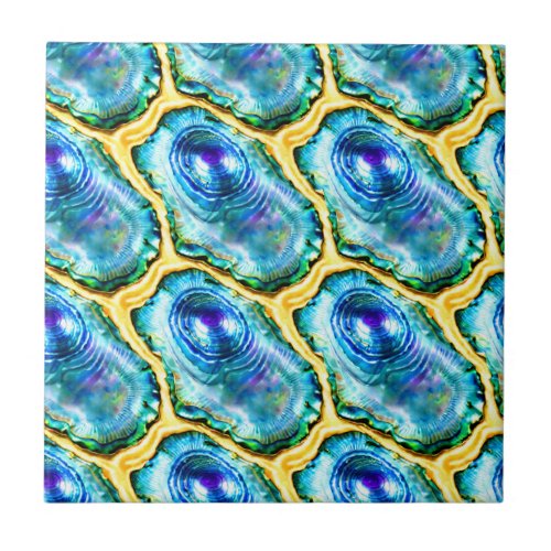 Puau seashell blue gold seamless beach pattern ceramic tile