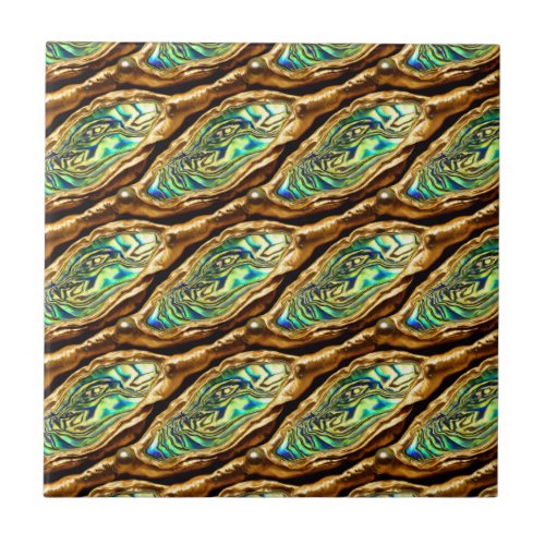 Puau shell gold blue green shine pattern chic ceramic tile