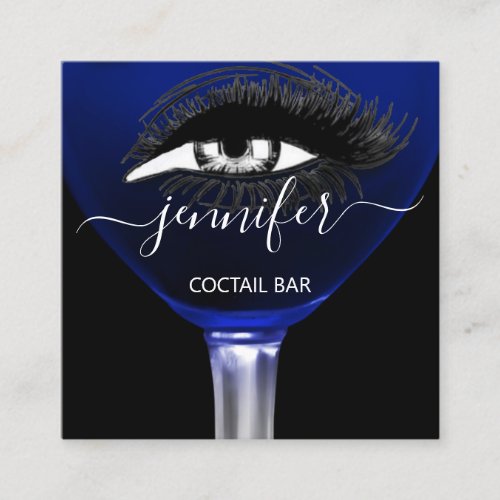 Pub Cocktail Blue Navy  Wine Bar Drink Glass Logo  Square Business Card