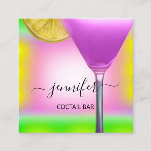 Pub Coctail Bar Drink Pink Violet Lemon Green Square Business Card