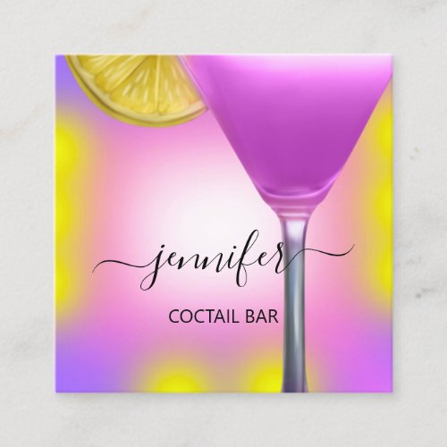 Pub Coctail Bar Drink Pink Violet Lemon Pink Square Business Card