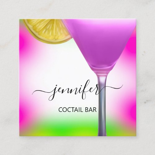 Pub Coctail Bar Drink Pink Violet Lemon Yellow Square Business Card