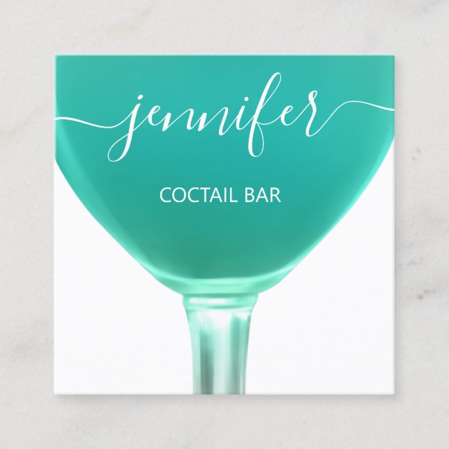 Pub Coctail Wine Bar Drink Glass Mint Logo Square Business Card (Front)