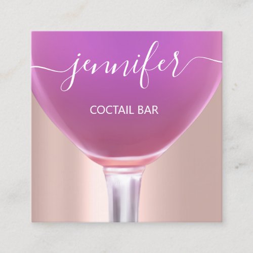 Pub Coctail Wine Bar Drink Glass Pink  Logo Square Business Card