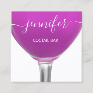 Pub Coctail Wine Bar Drink Glass PinkY Logo Square Business Card