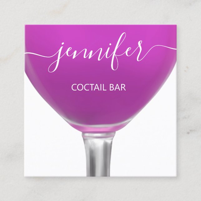 Pub Coctail Wine Bar Drink Glass PinkY Logo Square Business Card (Front)