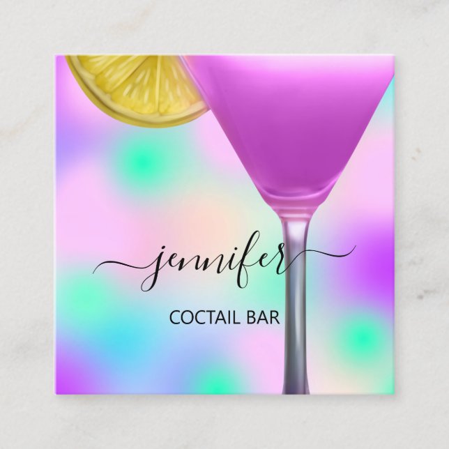 Pub Coctail Wine Bar Drink Pink Violet Lavender Square Business Card (Front)