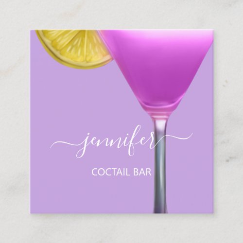 Pub Coctail Wine Bar Drink Pink Violet Lemon Square Business Card