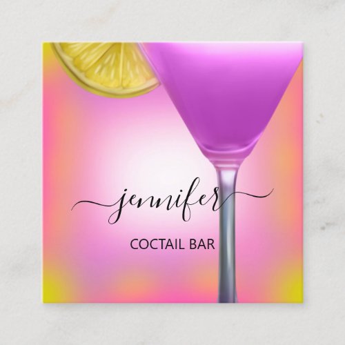 Pub Coctail Wine Bar Drink Pink Violet Lemon Square Business Card