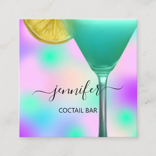 Pub Coctail Wine Bar Drink Pink Violet Mint Green Square Business Card