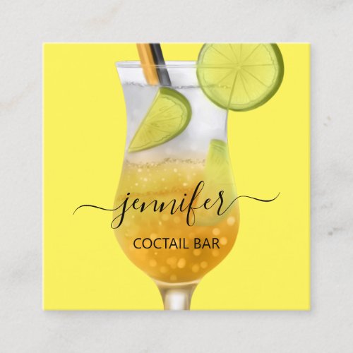 Pub Coctail Wine Bar Drink Yellow Minimalism Square Business Card