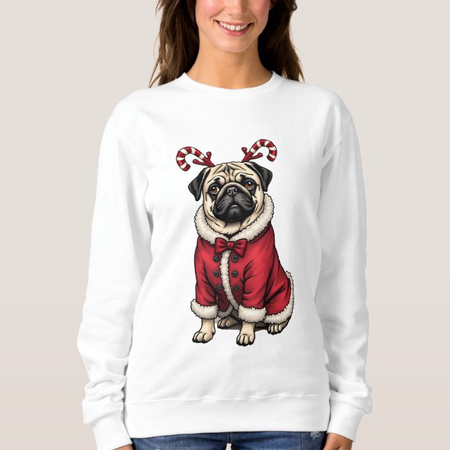 Pub Dog Wearing Santa Suit For Christmas Dog Lover Sweatshirt (Front)