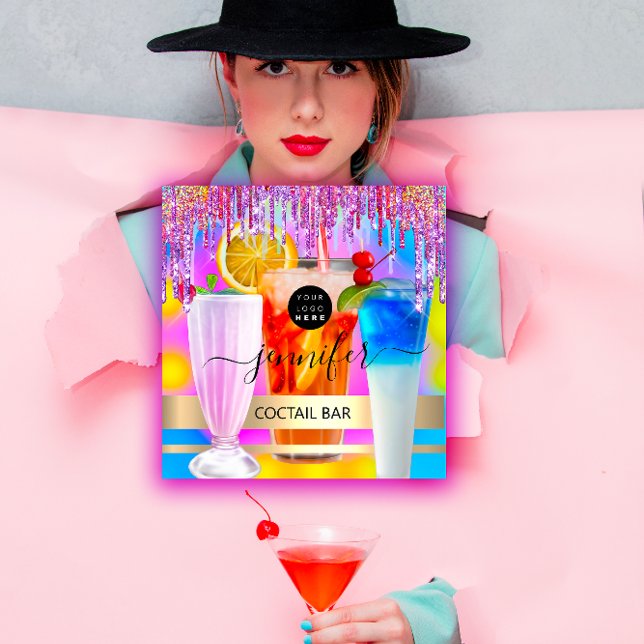 Pub Drink  Bar  Restaurant Logo Holographic Event Square Business Card (Pub Drink Bar Restaurant Logo Holographic Event Square Business Card)