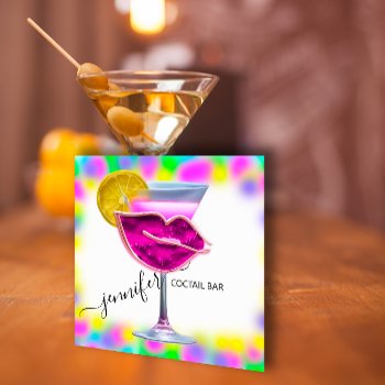 Pub Drinks Bar Restaurant Coctail Logo Pink Qrcode Square Business Card by luxury_luxury at Zazzle