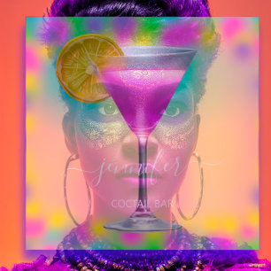 Pub Drinks Bar Restaurant Coctail Logo Pinky Square Business Card