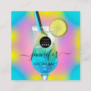 Pub Drinks Bar Restaurant Logo Holograph Blue Square Business Card