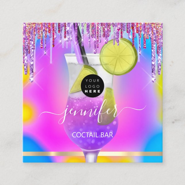 Pub Drinks Bar Restaurant Logo Holograph VIP Square Business Card (Front)