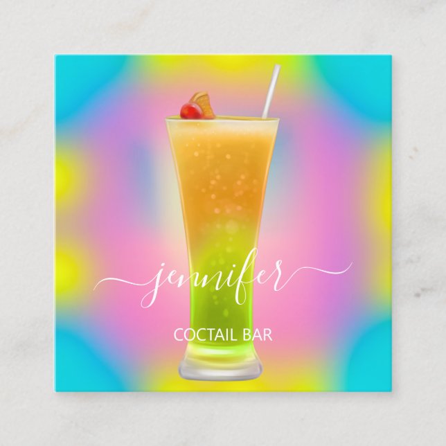 Pub Drinks Bar Restaurant Logo Lounge Logo Candy Square Business Card (Front)