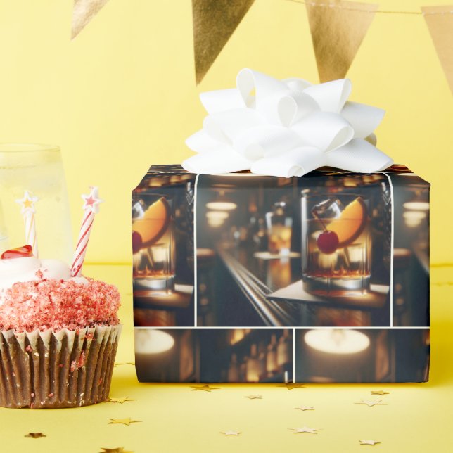 Pub Old Fashioned Cocktail Wrapping Paper (Birthday Party)