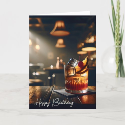 Pub Old Fashioned Drink For Birthday Card