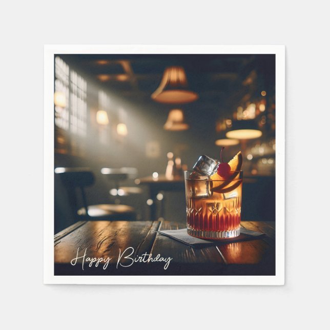 Pub Old Fashioned Drink For Birthday Napkins (Front)