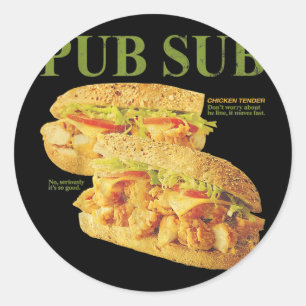 Pub Sub Chicken Tender Funny Sandwich Classic Round Sticker