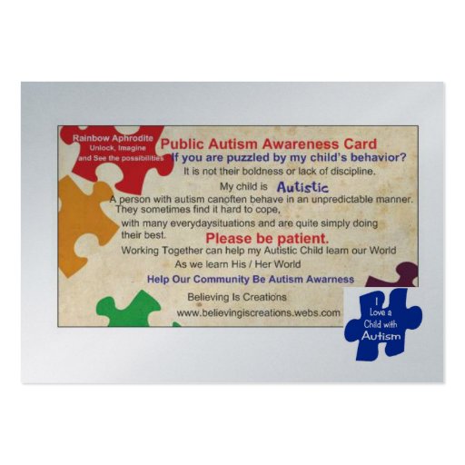 Public Autism Awarness Card Large Business Cards (Pack Of 100) | Zazzle