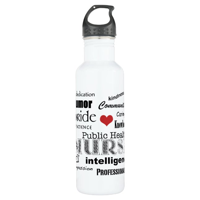 Public Health Nurse-Attributes//red heart Water Bottle (Front)