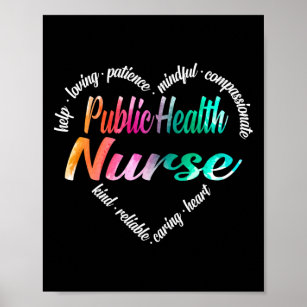 Public Health Nurse Heart Word Cloud Watercolor Poster