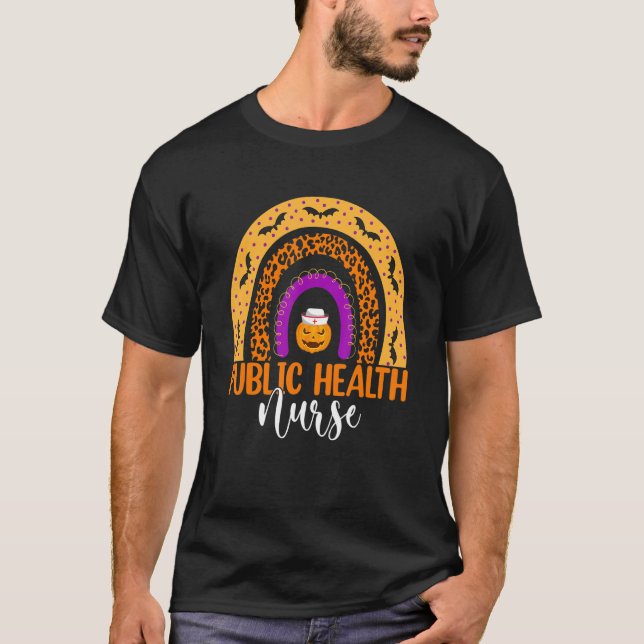 Public Health Nurse Leopard Rainbow Halloween Pump T-Shirt (Front)