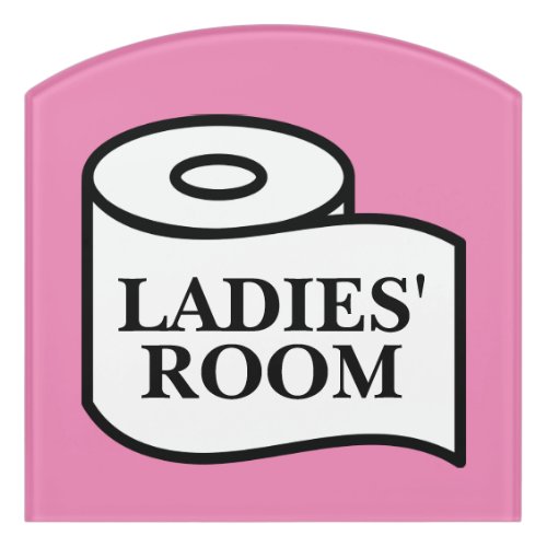 Public ladies room pink toilet paper roll symbol door sign