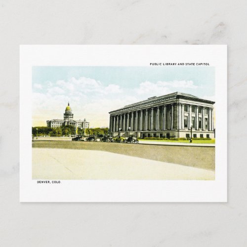 Public Library and State Capitol Denver Colorado Postcard