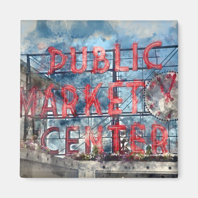 Public Market Center in Seattle Washington Magnet (Front)