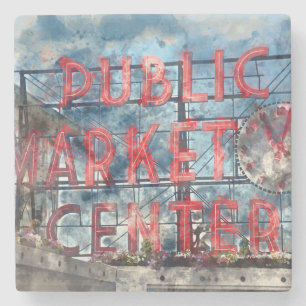 Public Market Center in Seattle Washington Stone Coaster