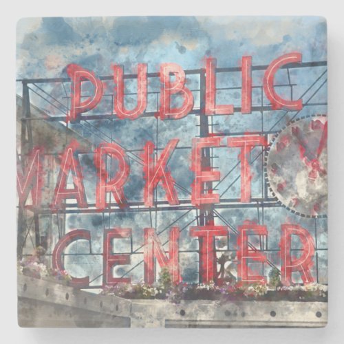 Public Market Center in Seattle Washington Stone Coaster