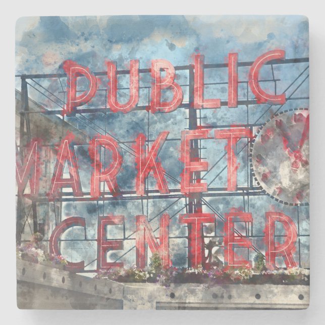 Public Market Center in Seattle Washington Stone Coaster (Front)