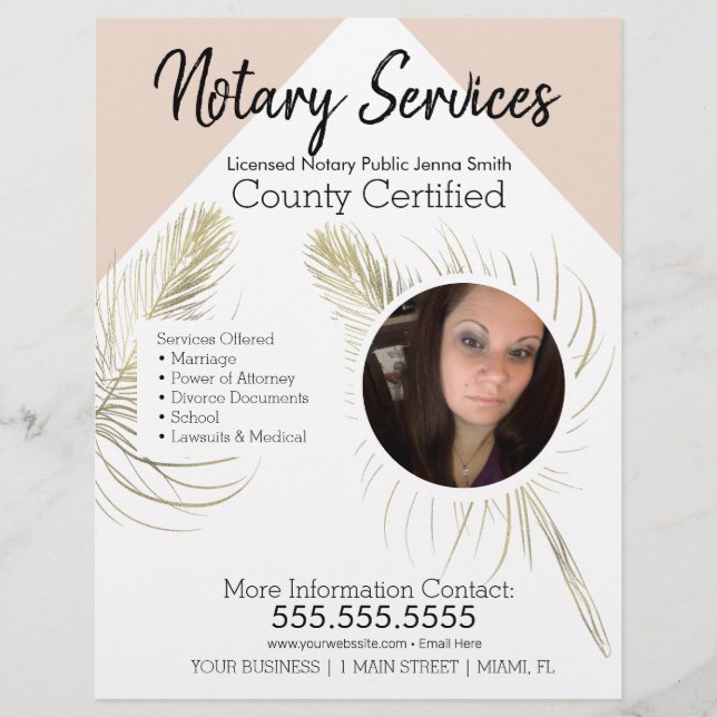 Public Notary Services Pink Gold Photo Business Fl Flyer (Front)