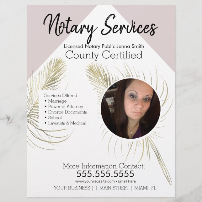 Public Notary Services Pink Gold Photo Business Flyer (Front)