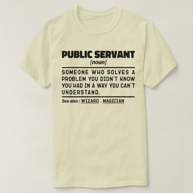 Public Servant Noun Government Worker Funny T-Shirt (Design Front)