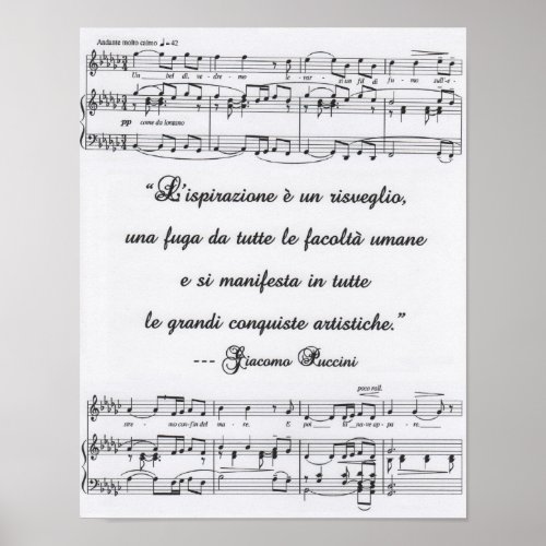 Puccini Italian quote with musical notation poster