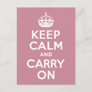 Puce Keep Calm and Carry On Postcard