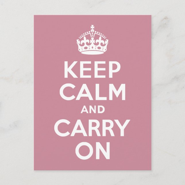 Puce Keep Calm and Carry On Postcard (Front)