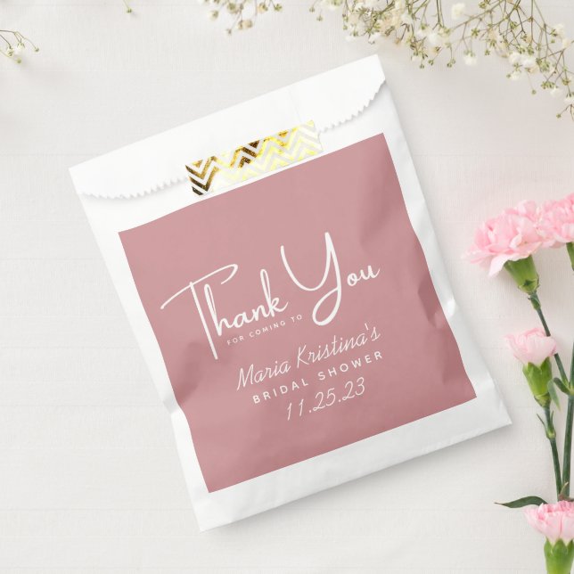 Puce Pink Bridal Shower Thank You Calligraphy Favor Bag (Sealed)