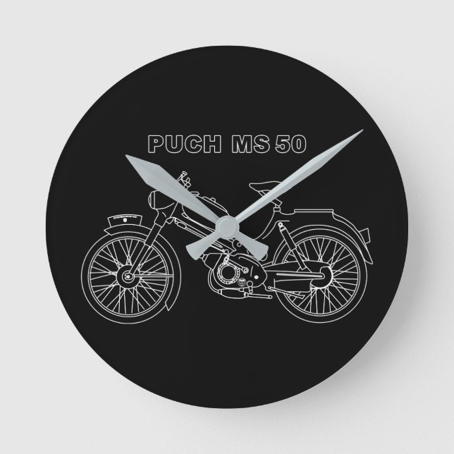 PUCH MS 50 Austrian Motor Scooter Blueprint Round Clock (Front)
