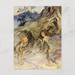“Puck and a Fairy” Watercolor by Arthur Rackham Postcard