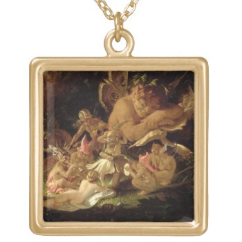 Puck And Fairies  From 'a Midsummer Night's Dream' Gold Plated Necklace by bridgemanimages at Zazzle