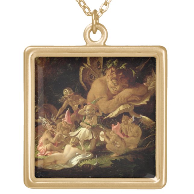 Puck and Fairies, from 'A Midsummer Night's Dream' Gold Plated Necklace (Front)